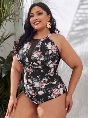 Floral Mesh Insert One Piece
